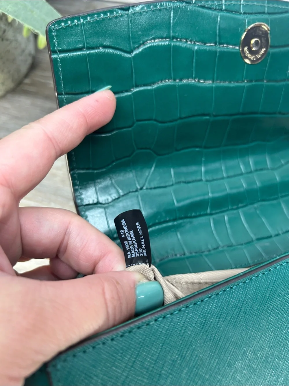 Michael Kors Emerald Green Croc-Accent Top Handle Satchel